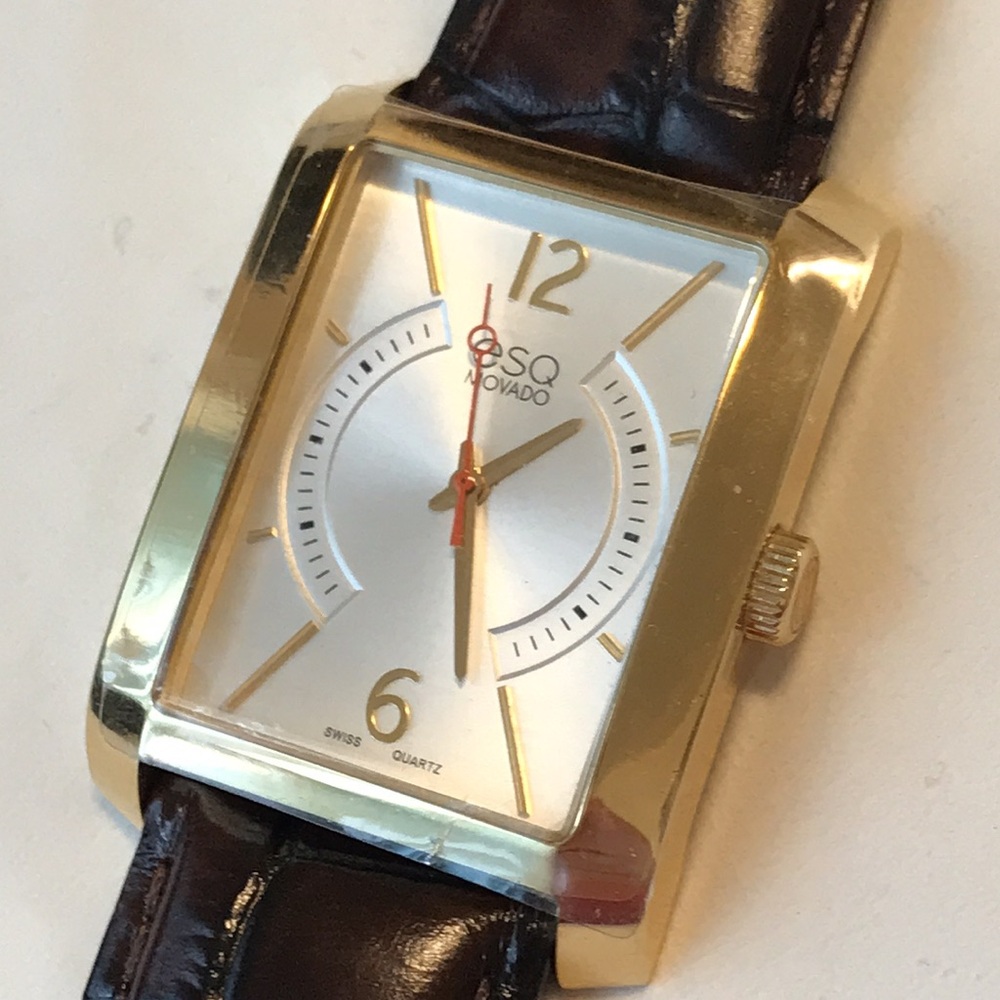 ESQ Movado Synthesis Gold-Tone Rectangular Watch with Brown Leather Strap - Picture 3 of 6